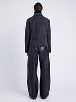 Proenza Schouler Back full length image of model wearing Sawyer Jacket in Gabardine in SHADOW