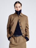 Proenza Schouler Front cropped image of model wearing Sawyer Jacket in Gabardine in DARK BIRCH