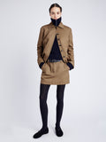 Proenza Schouler Front full length image of model wearing Sawyer Jacket in Gabardine in DARK BIRCH