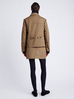 Proenza Schouler Back full length image of model wearing Sawyer Jacket in Gabardine in DARK BIRCH