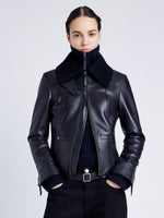 Proenza Schouler Front cropped image of model wearing Vaughn Jacket in Lightweight Leather in BLACK