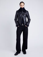 Proenza Schouler Front full length image of model wearing Vaughn Jacket in Lightweight Leather in BLACK