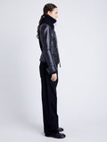 Proenza Schouler Side full length image of model wearing Vaughn Jacket in Lightweight Leather in BLACK