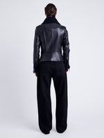 Proenza Schouler Back full length image of model wearing Vaughn Jacket in Lightweight Leather in BLACK