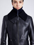 Proenza Schouler Detail image of model wearing Vaughn Jacket in Lightweight Leather in BLACK