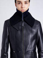 Proenza Schouler Detail image of model wearing Vaughn Jacket in Lightweight Leather in BLACK