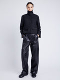 Proenza Schouler Front full length image of model wearing Rosie Jacket in Soft Twill Coating in BLACK/GREY