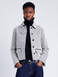 Proenza Schouler Front cropped image of model wearing Rosie Jacket in Soft Twill Coating in WHITE/GREY