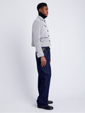 Proenza Schouler Side full length image of model wearing Rosie Jacket in Soft Twill Coating in WHITE/GREY