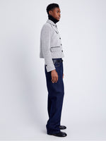 Proenza Schouler Side full length image of model wearing Rosie Jacket in Soft Twill Coating in WHITE/GREY