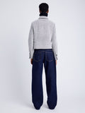 Proenza Schouler Back full length image of model wearing Rosie Jacket in Soft Twill Coating in WHITE/GREY