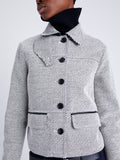 Proenza Schouler Detail image of model wearing Rosie Jacket in Soft Twill Coating in WHITE/GREY