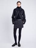 Proenza Schouler Front full length image of model wearing Poppy Jacket in Pinstripe Wool Cashmere in DARK GREY MELANGE