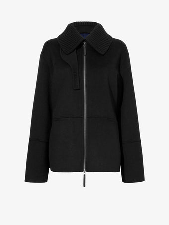 Proenza Schouler flat image of Poppy Jacket in Pinstripe Melton in black/navy