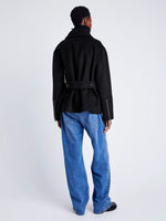 Proenza Schouler back image of model wearing Poppy Jacket in Pinstripe Melton in black/navy