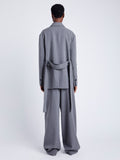 Proenza Schouler Back full length image of model wearing Lincoln Jacket in Melange Flannel in GREY MELANGE