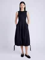 Proenza Schouler Front full length image of model wearing Marley Dress in Tech Cotton in BLACK