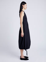 Proenza Schouler Side full length image of model wearing Marley Dress in Tech Cotton in BLACK