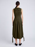 Proenza Schouler Back full length image of model wearing Marley Dress in Tech Cotton in DARK FERN