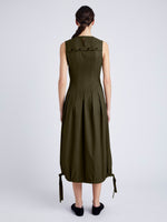 Proenza Schouler Back full length image of model wearing Marley Dress in Tech Cotton in DARK FERN