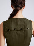 Proenza Schouler Detail image of model wearing Marley Dress in Tech Cotton in DARK FERN