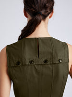 Proenza Schouler Detail image of model wearing Marley Dress in Tech Cotton in DARK FERN