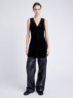 Proenza Schouler Front full length image of model wearing Knox Dress in Chenille Suiting in BLACK