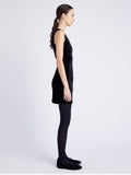 Proenza Schouler Side full length image of model wearing Knox Dress in Chenille Suiting in BLACK