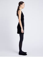 Proenza Schouler Side full length image of model wearing Knox Dress in Chenille Suiting in BLACK