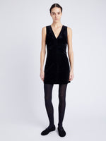 Proenza Schoulder Front full length image of model wearing Knox Dress in Chenille Suiting in BLACK