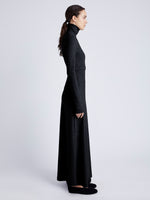 Proenza Schouler Side image of model wearing Jayne Dress in Brushed Rib in black