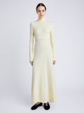 Proenza Schouler Front full length image of model wearing Jayne Dress in Brushed Rib in PALE YELLOW