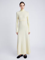 Proenza Schouler Front full length image of model wearing Jayne Dress in Brushed Rib in PALE YELLOW