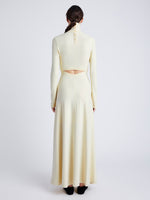 Proenza Schouler Back full length image of model wearing Jayne Dress in Brushed Rib in PALE YELLOW