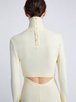 Proenza Schouler Detail image of model wearing Jayne Dress in Brushed Rib in PALE YELLOW