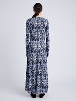 Proenza Schouler Back full length image of model wearing Atlas Dress in Printed Jersey in NORDIC MULTI