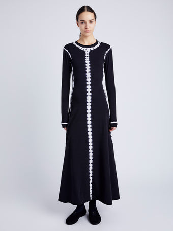 Proenza Schouler Front full length image of model wearing Kieran Tie Dye Dress in BLACK/WHITE