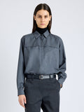 Proenza Schouler Front cropped image of model wearing Rose Shirt in Fine Wool in DARK GREY MELANGE