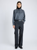 Proenza Schouler Front image of model wearing Rose Shirt in Fine Wool in DARK GREY MELANGE