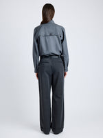 Proenza Schouler Back image of model wearing Rose Shirt in Fine Wool in DARK GREY MELANGE