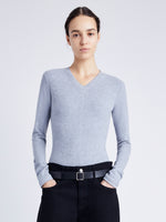 Proenza Schouler Front cropped image of model wearing Delaney Bodysuit in Brushed Rib in ICE