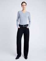 Proenza Schouler Front full length image of model wearing Delaney Bodysuit in Brushed Rib in ICE