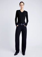 Proenza Schouler front image of model wearing Delaney Bodysuit in Brushed Rib in black