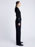 Proenza Schouler side image of model wearing Delaney Bodysuit in Brushed Rib in black