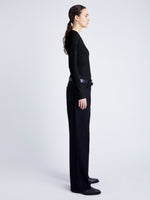 Proenza Schouler side image of model wearing Delaney Bodysuit in Brushed Rib in black