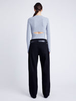 Proenza Schouler Back full length image of model wearing Delaney Bodysuit in Brushed Rib in ICE