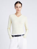 Proenza Schouler Front cropped image of model wearing Delaney Bodysuit in Brushed Rib in PALE YELLOW