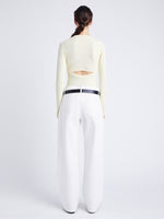 Proenza Schouler Back full length image of model wearing Delaney Bodysuit in Brushed Rib in PALE YELLOW