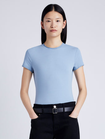 Proenza Schouler Front cropped image of model wearing Elara T-Shirt in Jersey in NORDIC