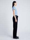 Proenza Schouler Side full length image of model wearing Elara T-Shirt in Jersey in NORDIC